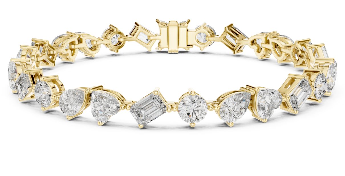 Refined gold diamond bracelet with alternating shapes, precision-set for a balanced, elegant finish